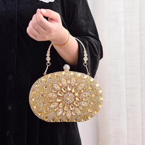 Vista 4 de Bolso de noche para mujeres y niñas, brillante, multicolor, con cuentas de diamantes de imitación, bolso cruzado de embrague para boda, fiesta