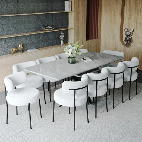 Vista 27 de Mesa de comedor de mármol para 4-8, mesa de comedor extensible de 62.4 a 78.15 pulgadas, mesa de cocina moderna, mesa rectangular que ahorra espacio
