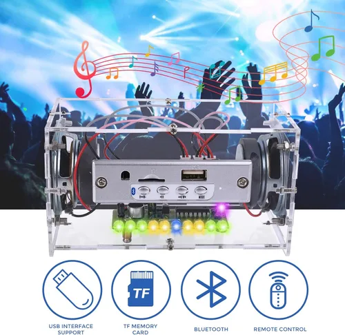 Vista 5 de MiOYOOW Kit de altavoz Bluetooth DIY con luces LED, proyecto electrónico STEM Portable Stereo Amplifier Circuit Board Kit, Soldering Practice Kit