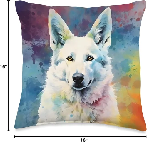Vista 4 de Pawsitive Pixels Cojín de perro pastor alemán blanco, teñido anudado, 16 x 16 pulgadas, multicolor