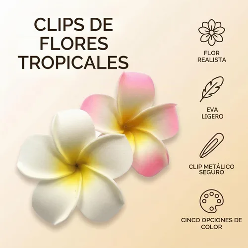 Vista 3 de 2 pinzas para el pelo hawaianas Frangipani Plumeria, cabeza de espuma, 2.8 in, color blanco y rosa