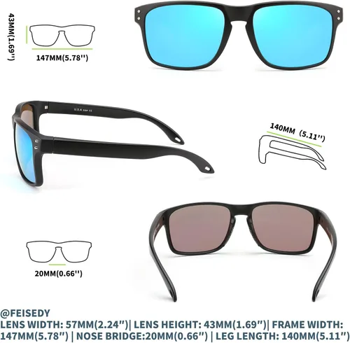 Vista 4 de FEISEDY Lentes de sol cuadrados polarizados clásicos para hombres y mujeres, acabado mate, lentes de sol para ciclismo, conducción, deportes B2234