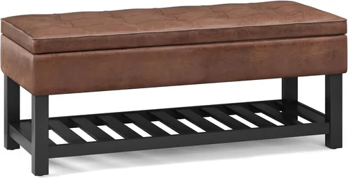 Vista 23 de SIMPLIHOME Cosmopolitan - Otomana rectangular con aspecto de lino de 44 pulgadas de ancho, color gris nube
