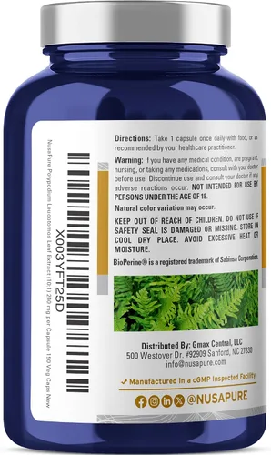 Vista 3 de NusaPure Polypodium - Cápsulas de nicotinamida, 240 mg, 150 cápsulas vegetales (sin OMG, sin soja)