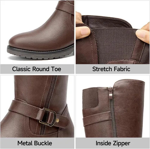 Vista 3 de SelenePair Botas altas hasta la rodilla para mujer, botas de tacón bajo y elásticas, punta redonda, con cremallera lateral, botas de invierno