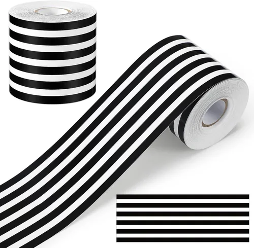 Vista 13 de Zonon Bordes de tablón de anuncios en blanco y negro de 65 pies, 1 rollo de tablón de anuncios, bordes rectos para decoración de regreso a clases