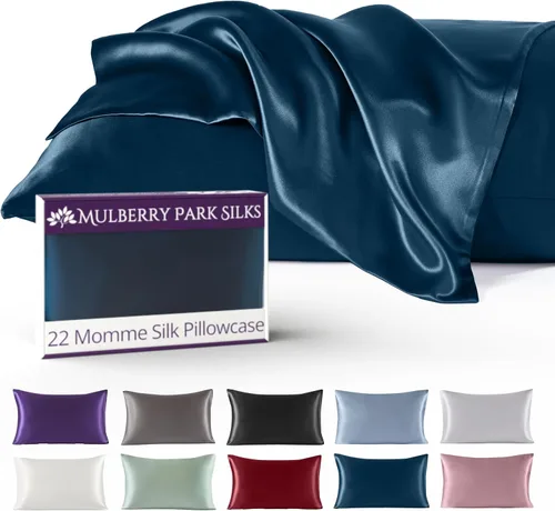 Vista 25 de Mulberry Park - Funda de almohada 100% seda, 22 mommes, seda de morera grado 6A, cierre de sobre profundo, color negro/estándar (20 x 26 pulgadas)