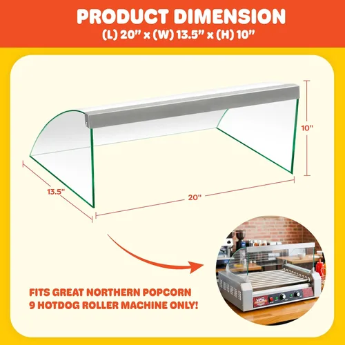 Vista 6 de Great Northern Cubierta de rodillo para perros calientes de palomitas de maíz Tempered Glass Sneeze Guard for 9-Roller Hot Dog Machine - Shield
