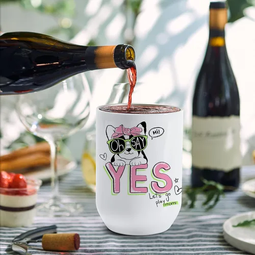 Vista 6 de AGH Vasos de vino de sublimación de 12 onzas, 4 tazas aisladas de acero inoxidable rectas para transferencia de calor de envoltura completa, tapa