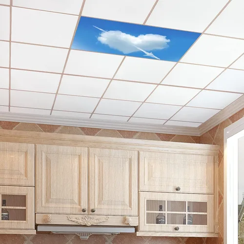 Vista 8 de Cubiertas de luz fluorescente para decoración de aula, cocina, oficina, azul cielo claro, flecha de corazón blanco, elimina el deslumbramiento