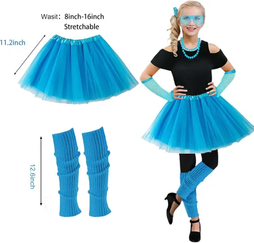 Vista 4 de Girls 80s Outfit Costume Accessories 7pcs 70s 1980s 90s Costumes