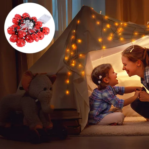 Vista 8 de Uonlytech Guirnalda de luces de hadas de mariquitas impermeables con 20 luces LED para interiores y exteriores, jardín, dormitorio, fiesta