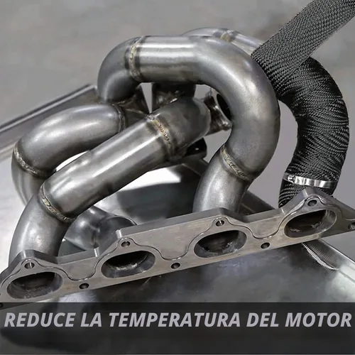 Vista 3 de SunplusTrade Envoltura térmica negra para colector de escape de 2" x 50' para motocicletas y automóviles, protector térmico con abrazadera de acero