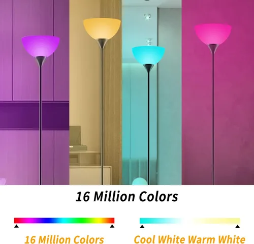 Vista 2 de PESRAE Lámparas de pie RGB inteligentes funcionan con Alexa, aplicación WiFi de Google Assistant, lámpara de pie moderna que cambia