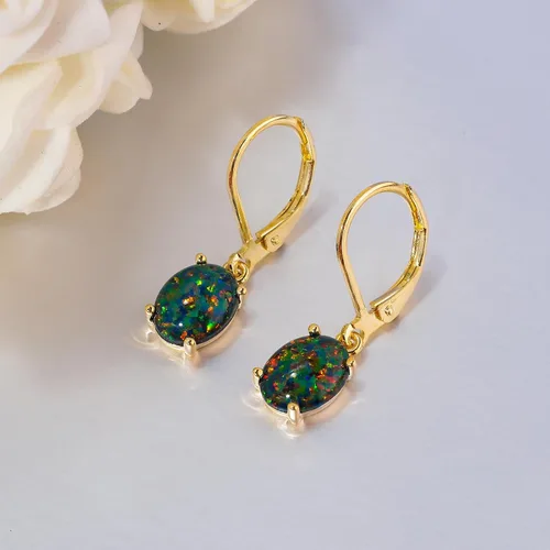 Vista 5 de CiNily Aretes colgantes de ópalo de corte ovalado para mujer, chapados en oro de 14 quilates, ópalo de fuego, chapado en rodio, aretes de gota