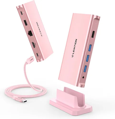 Vista 10 de LENTION Estación de acoplamiento para portátil USB C desmontable 10 en 1 con HDMI dual 4K a 60Hz, carga PD, USB C, USB-A, lectores de tarjetas