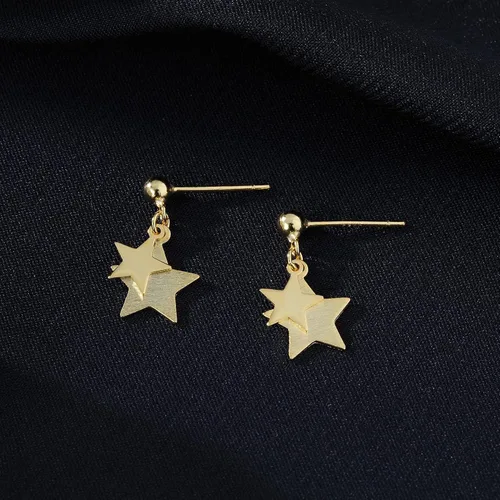 Vista 6 de Reffeer Aretes de tuerca de plata de ley 925 maciza con doble estrella para mujer, aretes de estrella pequeña