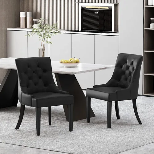 Vista 2 de Juego de 2 sillas de comedor modernas tapizadas de tela con patas cónicas para comedor, cocina, restaurante, escritorio y juegos de mesa y sillas