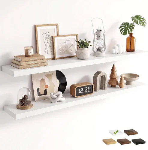 Vista 47 de Marsmiles 9.3 Inch Floating Shelves for Wall 2 Pack, 9.3" D Wood Grain Bathroom Shelves Black Finish