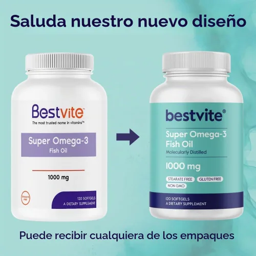 Vista 3 de BESTVITE Super Omega-3 1000 mg (120 cápsulas blandas) - Molecularmente Suplemento de aceite de pescado de alta potencia con EPA y DHA, sin