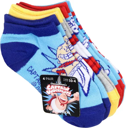 Vista 2 de Bioworld Captain Underpants - Calcetines invisibles de superhéroe para niños, 4 pares (10-4), Multi colorido