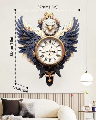 Vista 4 de Rompecabezas de madera 3D para adultos, kit de modelo de reloj de águila calva con péndulo, rompecabezas 3D para adultos, kit de reloj de pared DIY