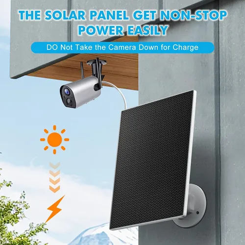 Vista 5 de Cargador de panel solar para cámara de seguridad al aire libre, paneles solares de 5 W con adaptador micro USB y USB C para cámara de batería