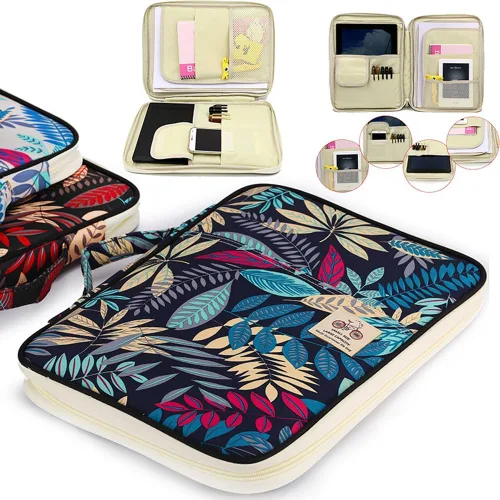 Vista 8 de A4 Portfolio Organizer Bag Handbag Document Zipper Bag File Folder Holder Pouch Case for Tablets Mobile Phones Notebooks Azul oscuro