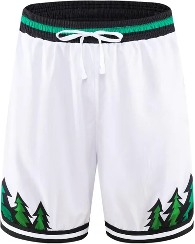 Vista 4 de Flyingyan Pantalones cortos deportivos de baloncesto para hombre con bolsillos con cremallera, pantalones cortos de malla para entrenamiento