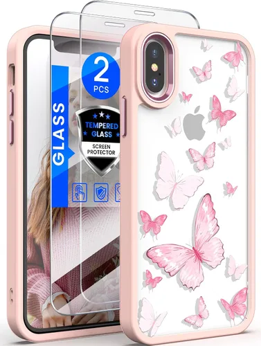 Vista 10 de Dretal Funda para iPhone X, iPhone Xs, de grado militar, parte trasera dura y borde suave, funda protectora de teléfono para mujeres y niñas con 2