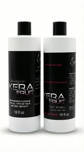 Vista 2 de KERA FRUIT - Kit de tratamiento capilar con queratina brasileña, alisado en casa con champú, sin formaldehído, Cirugia Capilar para el cabello, 16
