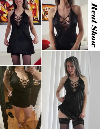 Vista 3 de Avidlove Camisón de encaje de satén para mujer, camisón de encaje y babydoll