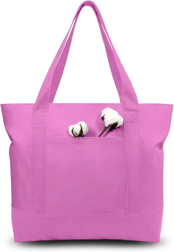 Vista 23 de TOPDesign Paquete de 1 bolsa de lona con bolsillo externo, bolsa de compras reutilizable para comestibles, cierre de cremallera superior, artículos