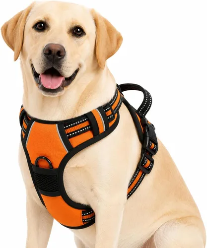 Vista 8 de Arnés para perro sin tirones, arnés reflectante cómodo ajustable con mango de fácil control delantero y trasero, acolchado suave para mascotas