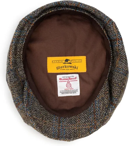 Vista 4 de Sterkowski Peaky Gorra 100% Harris Tweed Newsboy para hombres y mujeres Caliente clásico elegante sombrero de 8 paneles Cuadros marrón/azul