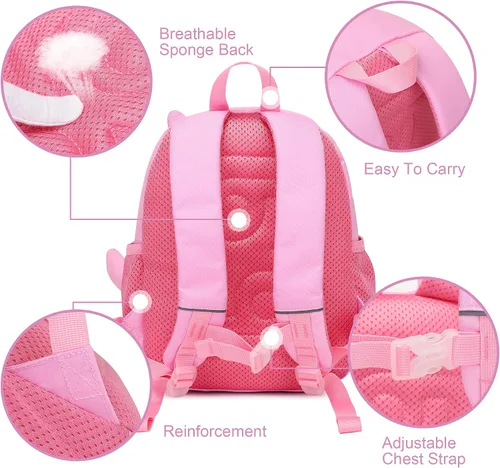 Vista 5 de Reqinqin Lindas mochilas reales para niños pequeños, mini bolsa de viaje de dibujos animados de animales para bebés y niñas de 1 a 5 años, 2 gatos.