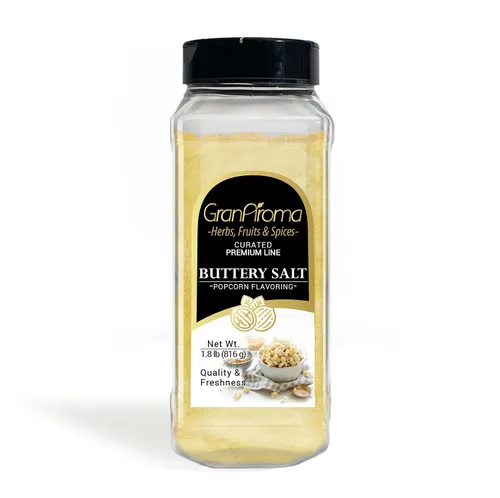 Vista 6 de GranAroma Condimento de sal mantecosa, 4 onzas, condimento para palomitas de maíz, estilo cine, sabor delicioso