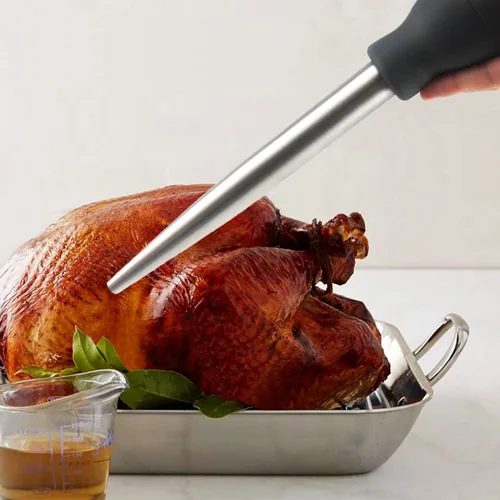 Vista 8 de Baster de acero inoxidable para pavo con cepillo de limpieza, jeringa de grado alimenticio para cocinar y rociar con 2 agujas inyectoras de adobo