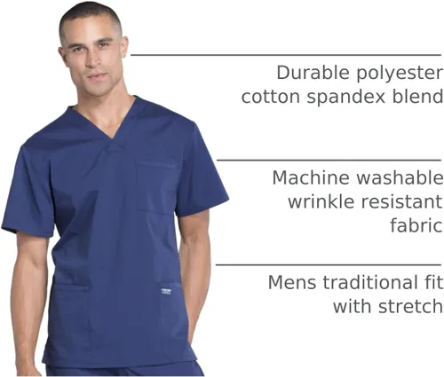 Vista 36 de Cherokee WW Professionals WW695 - Camisa de uniforme sanitario para hombre, con cuello en V