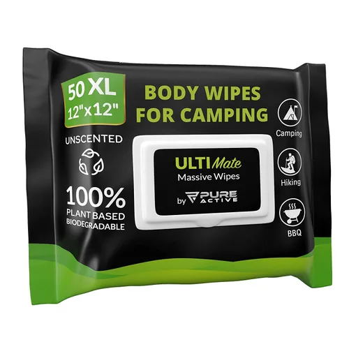 Vista 9 de Toallitas corporales para camping, 50 toallitas XXL de 12 x 12 pulgadas, toallitas corporales de ducha para camping, toallitas corporales