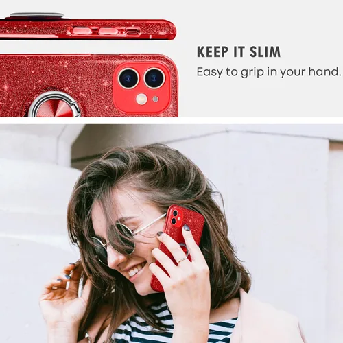 Vista 5 de Funda para iPhone 11, funda para iPhone 11, delgada, brillante, suave, TPU a prueba de golpes, anillo protector de protección híbrida para niñas
