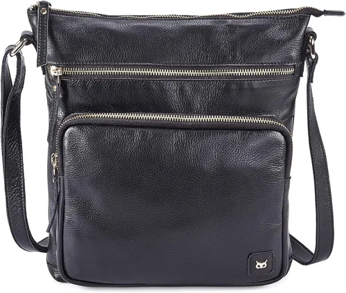 Vista 3 de Bolsos cruzados de cuero genuino y carteras para mujeres, bolsos de hombro cruzados hechos a mano, elegantes y modernos