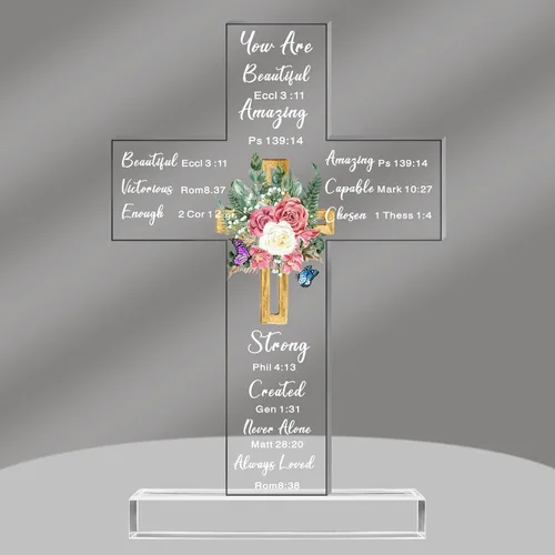 Vista 17 de Regalos Cristianos de Acrílico Chunful para Mujer y Hombre Cruz de Jesús Religiosa y Decorativa con Versículos de la Biblia y Oraciones Cruz