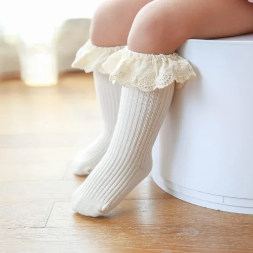Vista 7 de HOUSEYUAN Calcetines largos con volantes para bebés y niñas de 6 a 12 meses