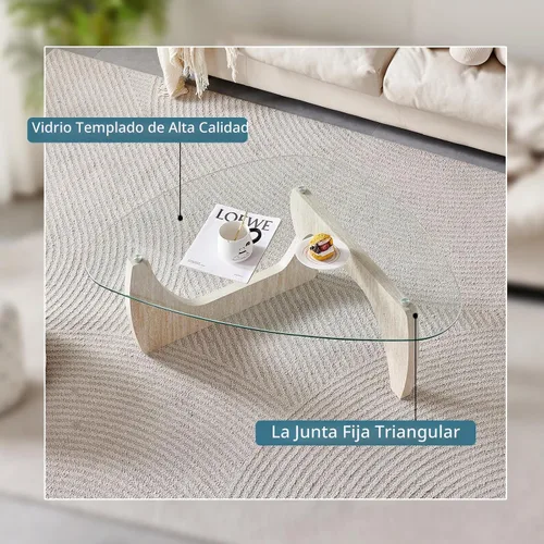 Vista 4 de Btrpily Mesa de centro de madera, moderna mesa de centro de mármol, contemporánea, elegante, muebles de alta gama para tu sala de estar