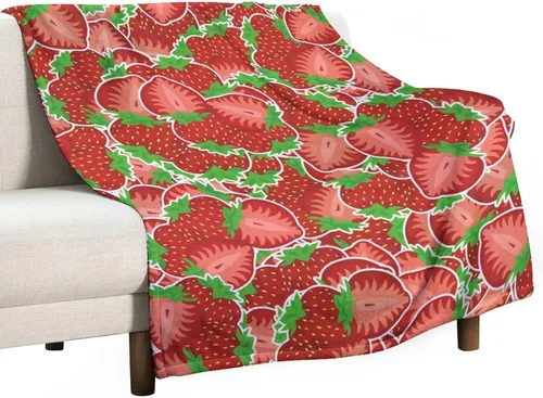 Vista 2 de Manta de fresa, 30 x 40 pulgadas, bonita manta de frutas para mujeres y niñas, suave y acogedora, mantas de franela para sofá, cama