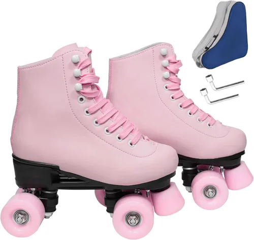 Vista 10 de Wiwiy Patines de Rodillo para Mujeres y Hombres - Cuatro Patines de Cuatro Ruedas Brillantes Ajustables