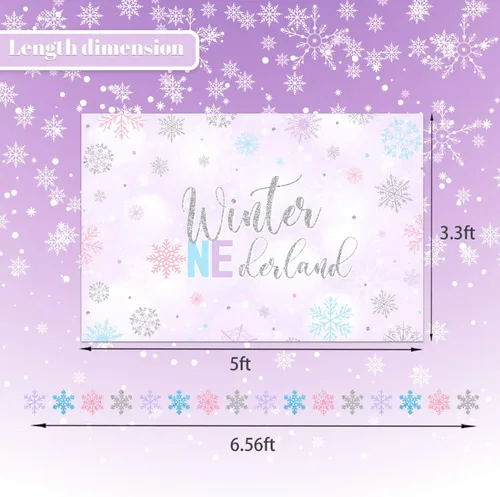 Vista 4 de Decoraciones de cumpleaños de invierno Onederland para silla de bebé, cartel de primer cumpleaños para niñas, decoración para silla de bebé