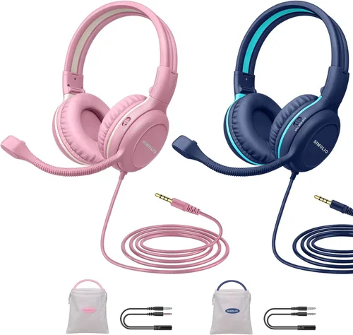 Vista 11 de SIMOLIO Audífonos para niños con micrófono para la escuela, auriculares con cable de 75/85/94 dB con micrófono retráctil para iPad, PC, laptop