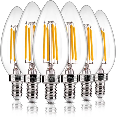 Vista 14 de ALAMPEVER Paquete de 6 bombillas para lámpara de techo, equivalente a 40W, foco E12 de candelabro, foco LED regulable de 330 lm, 2200 K blanco